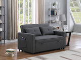 Zoey Dark Gray Linen Convertible Sleeper Loveseat with Side Pocket Home Elegance USA