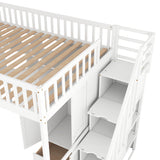 Full size Loft Bed with Bookshelf,Drawers,Desk,and Wardrobe-White - Home Elegance USA