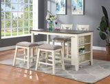 Modern Contemporary 5pc Counter Height High Dining Table w Storage Shelves High Chairs And Stools Wooden Kitchen Breakfast Table Dining Room Furniture - Home Elegance USA