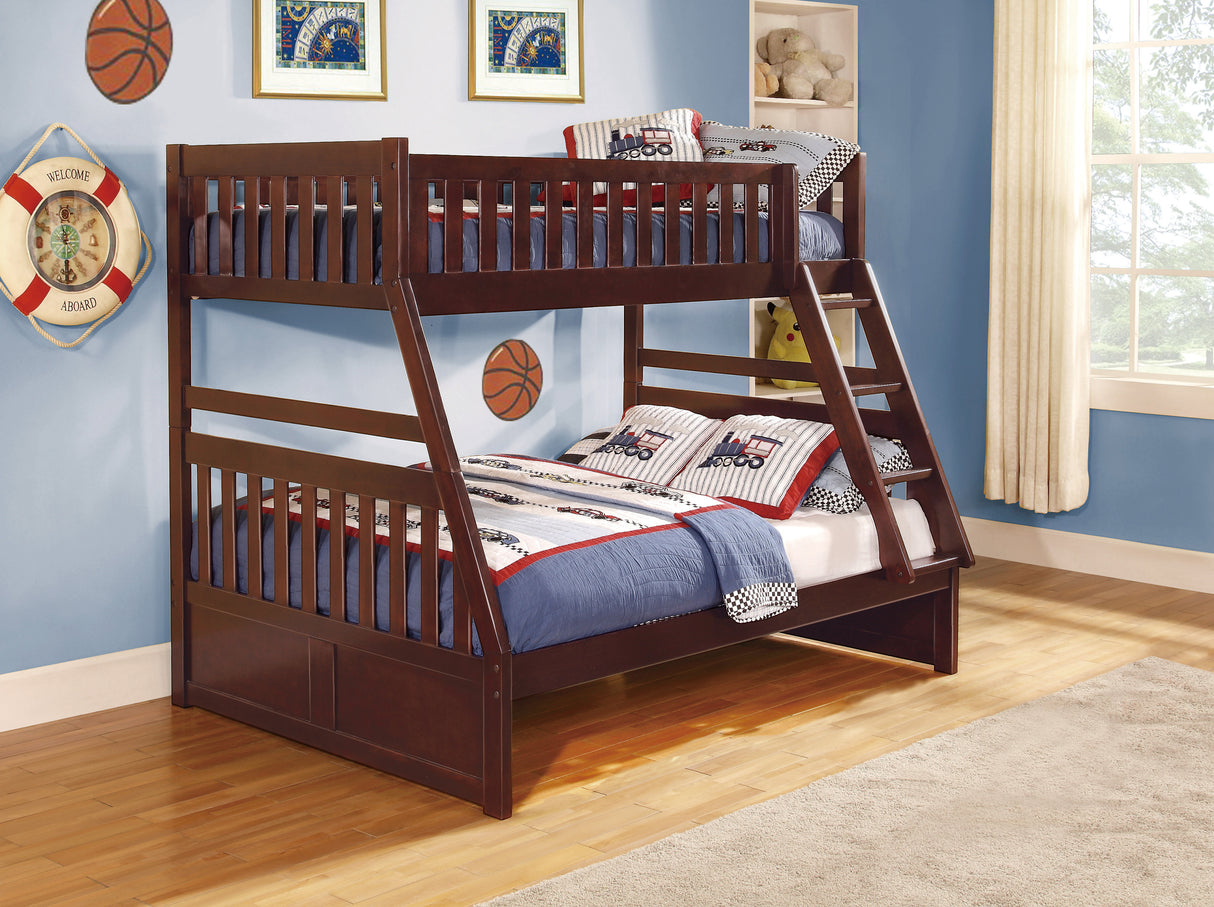 Transitional Dark Cherry Finish Youth Bedroom Furniture 1pc Twin/Full Bunk Bed Pine Veneer Wooden Furniture - Home Elegance USA