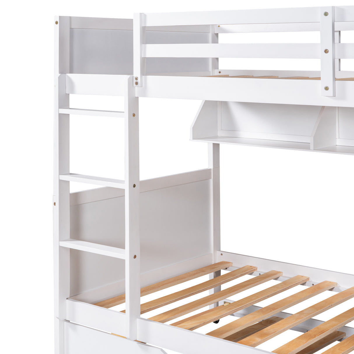 Twin-Over-Twin Bunk Bed with Twin size Trundle , Separable Bunk Bed with Bookshelf for Bedroom -White - Home Elegance USA