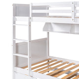 Twin-Over-Twin Bunk Bed with Twin size Trundle , Separable Bunk Bed with Bookshelf for Bedroom -White - Home Elegance USA