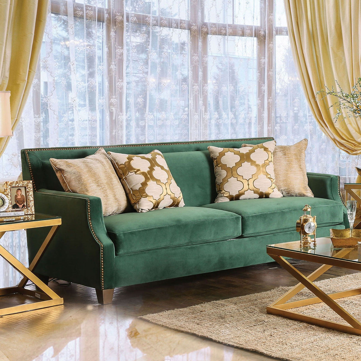 Verdante - Sofa & Loveseat - Emerald Green / Gold - Home Elegance USA