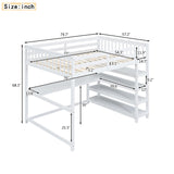 Full Size Loft Bed with Storage Shelves and Under-bed Desk, White - Home Elegance USA