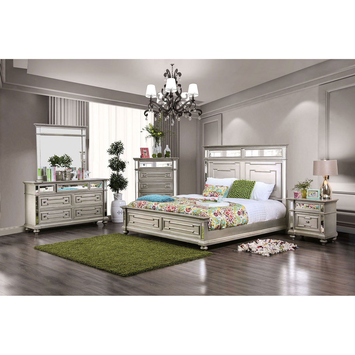 Salamanca - 4 Piece Queen Bedroom Set - Silver - Home Elegance USA