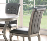 Formal Traditional Dining Table Round Table Silver Hue 5pc Dining Table w Shelf 4x Side Chairs Tufted Back Dining Room Furniture - Home Elegance USA