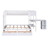 Wood Twin over Full Bunk Bed with Drawers, Shelves, Cabinets, L-shaped Desk and Magazine Holder, White - Home Elegance USA