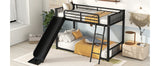 Metal Bunk Bed with Slide, Twin over Twin, Black - Home Elegance USA