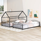 Twin Over Twin Metal Bunk Bed With Slide,Kids House Bed Black - Home Elegance USA