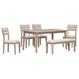 TREXM Classic and Traditional Style 6 - Piece Dining Set, Includes Dining Table, 4 Upholstered Chairs & Bench (Natural Wood Wash) - Home Elegance USA