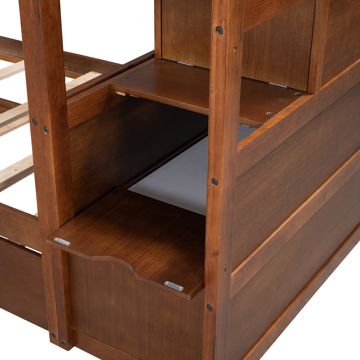 Twin-Over-Twin Bunk Bed with Twin Size Trundle and 3 Storage Stairs,Walnut (OLD SKU :LP000064AAD) - Home Elegance USA