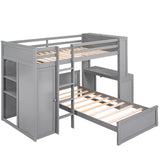 Twin size Loft Bed with a Stand-alone bed, Shelves,Desk,and Wardrobe-Gray - Home Elegance USA