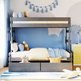 Twin over Full Wood Bunk Bed with 2 Drawers, Gray - Home Elegance USA