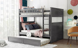 Full Over Full Bunk Bed with Twin Size Trundle, Pine Wood Bunk Bed with Guardrails, Brushed Gray(Old SKU：LP000044AAN) - Home Elegance USA