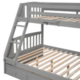 Twin-Over-Full Bunk Bed with Drawers，Ladder and Storage Staircase, Gray - Home Elegance USA