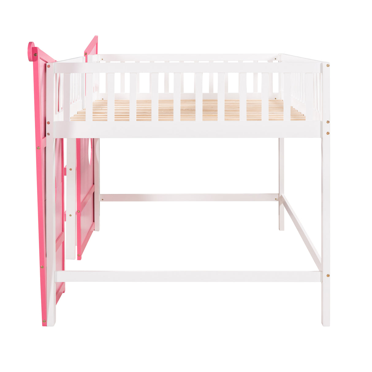 Full Size Boat Shape Loft Bed with Ladder-Pink - Home Elegance USA