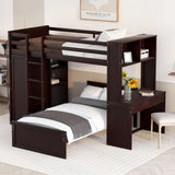 Twin size Loft Bed with a Stand-alone bed, Shelves,Desk,and Wardrobe-Espresso - Home Elegance USA