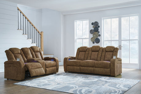 Wolfridge - Brindle - 2 Pc. - Power Reclining Sofa, Power Reclining Loveseat With Console - Home Elegance USA