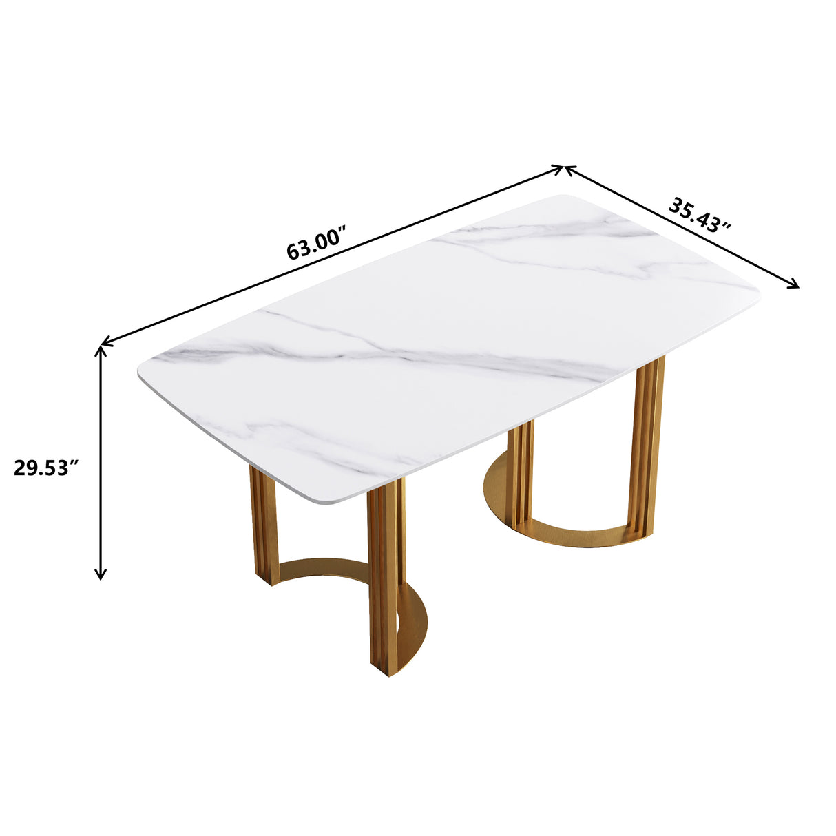 63"Modern artificial stone white curved golden metal leg dining table - 6 people - W1535S00182 - image - 11