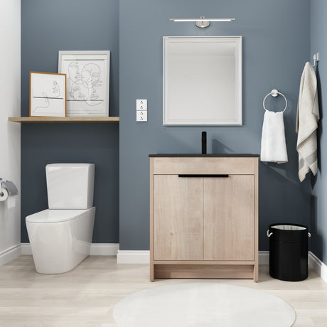 30 Inch Freestanding Bathroom Vanity with Black Ceramic Sink & 2 Soft-Close Cabinet Doors (BVB02430PLO-BL9075BK),W1286S00019