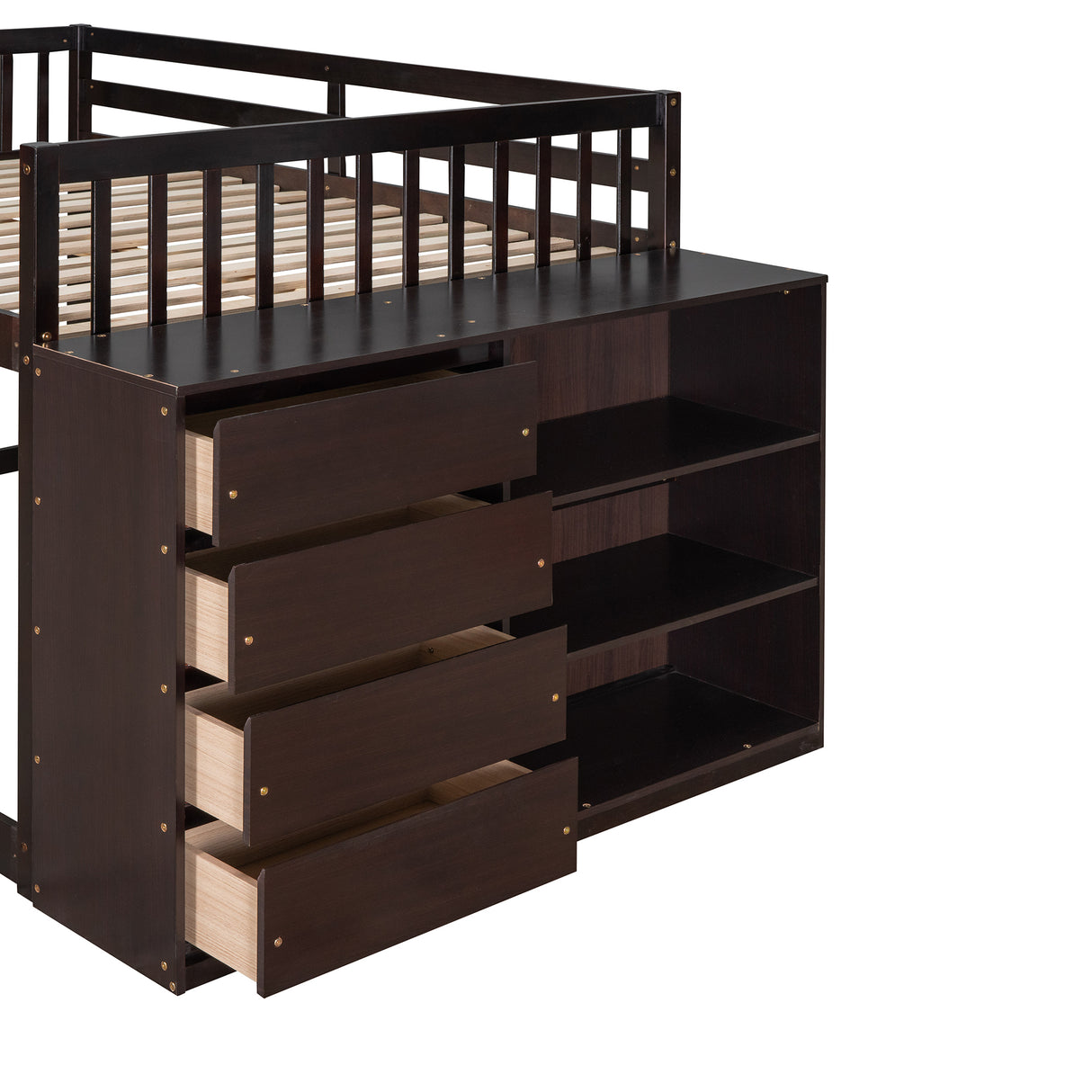 Full over Full Bunk Bed with 4 Drawers and 3 Shelves-Espresso - Home Elegance USA