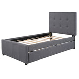 Linen Upholstered Platform Bed With Headboard and Trundle, Twin(Old SKU: SM000504AAE) - Home Elegance USA