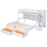 Twin XL over Full Bunk Bed with Built-in Storage Shelves, Drawers and Staircase,White - Home Elegance USA