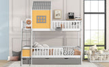 Twin over Twin Bunk Bed with Twin Size Trundle , Farmhouse Bed with Storage Box and Drawer - Yellow - Home Elegance USA