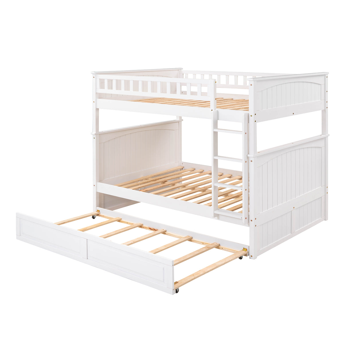 Full Over Full Bunk Bed with Twin Size Trundle, Pine Wood Bunk Bed with Guardrails, White （Old SKU:LP000044AAK） - Home Elegance USA