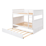 Full Over Full Bunk Bed with Twin Size Trundle, Pine Wood Bunk Bed with Guardrails, White （Old SKU:LP000044AAK） - Home Elegance USA