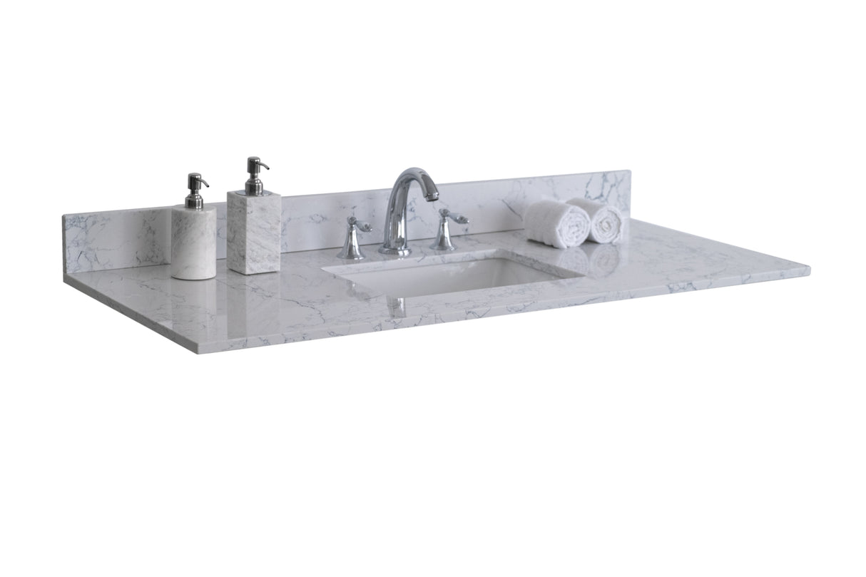 Montary 49"x 22" bathroom stone vanity top carrara jade  engineered marble color with undermount ceramic sink and 3 faucet hole with backsplash