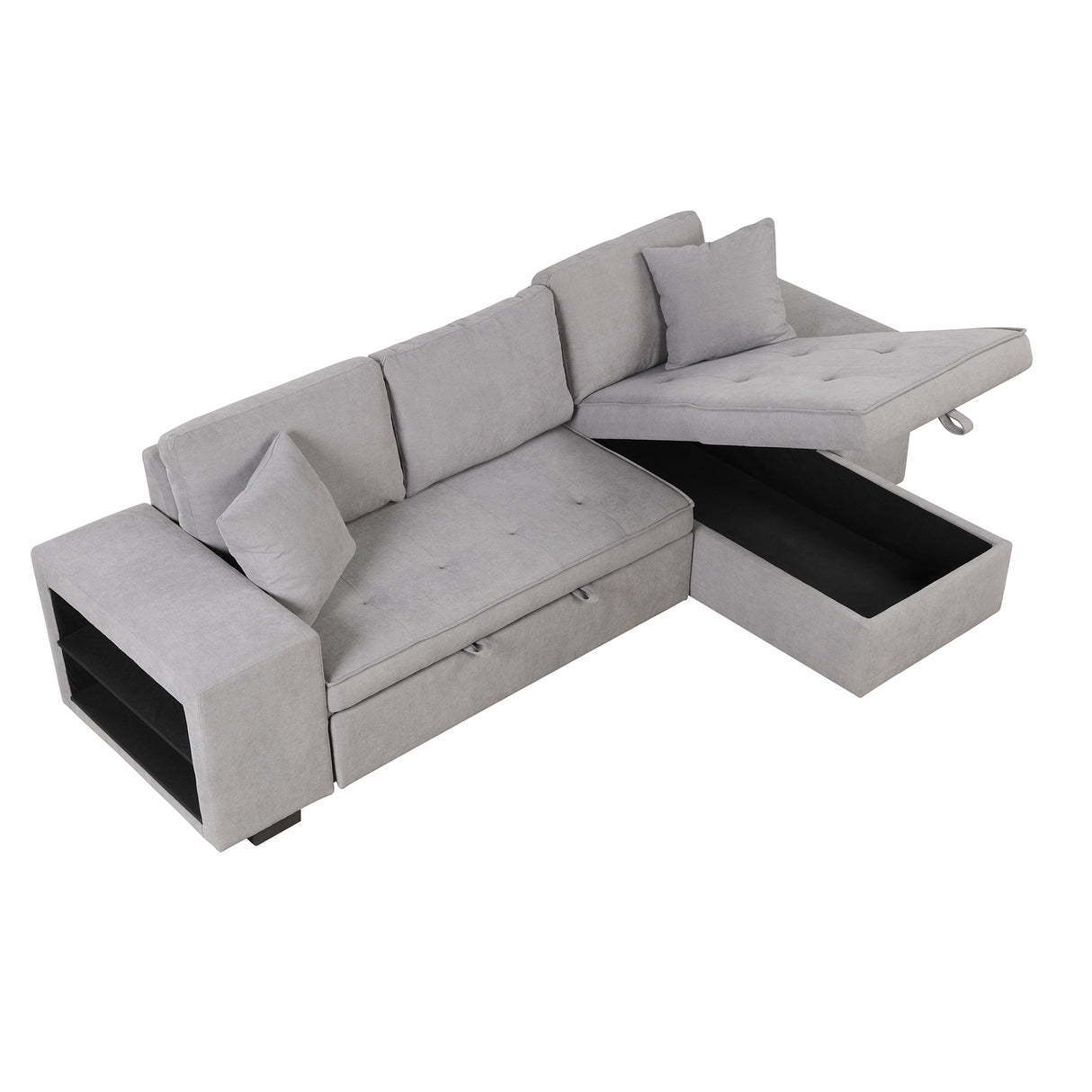 104" Pull Out Sleeper Sofa Reversible L - Shape 3 Seat Sectional Couch with Storage Chaise and 2 Stools for Living Room Furniture Set,Gray - SG000430AAE - image - 18