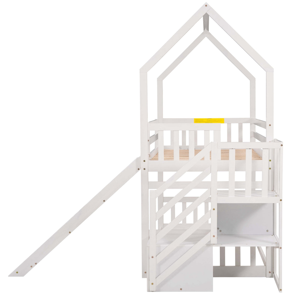 Twin over Twin House Bunk Bed with Convertible Slide,Storage Staircase,White - Home Elegance USA