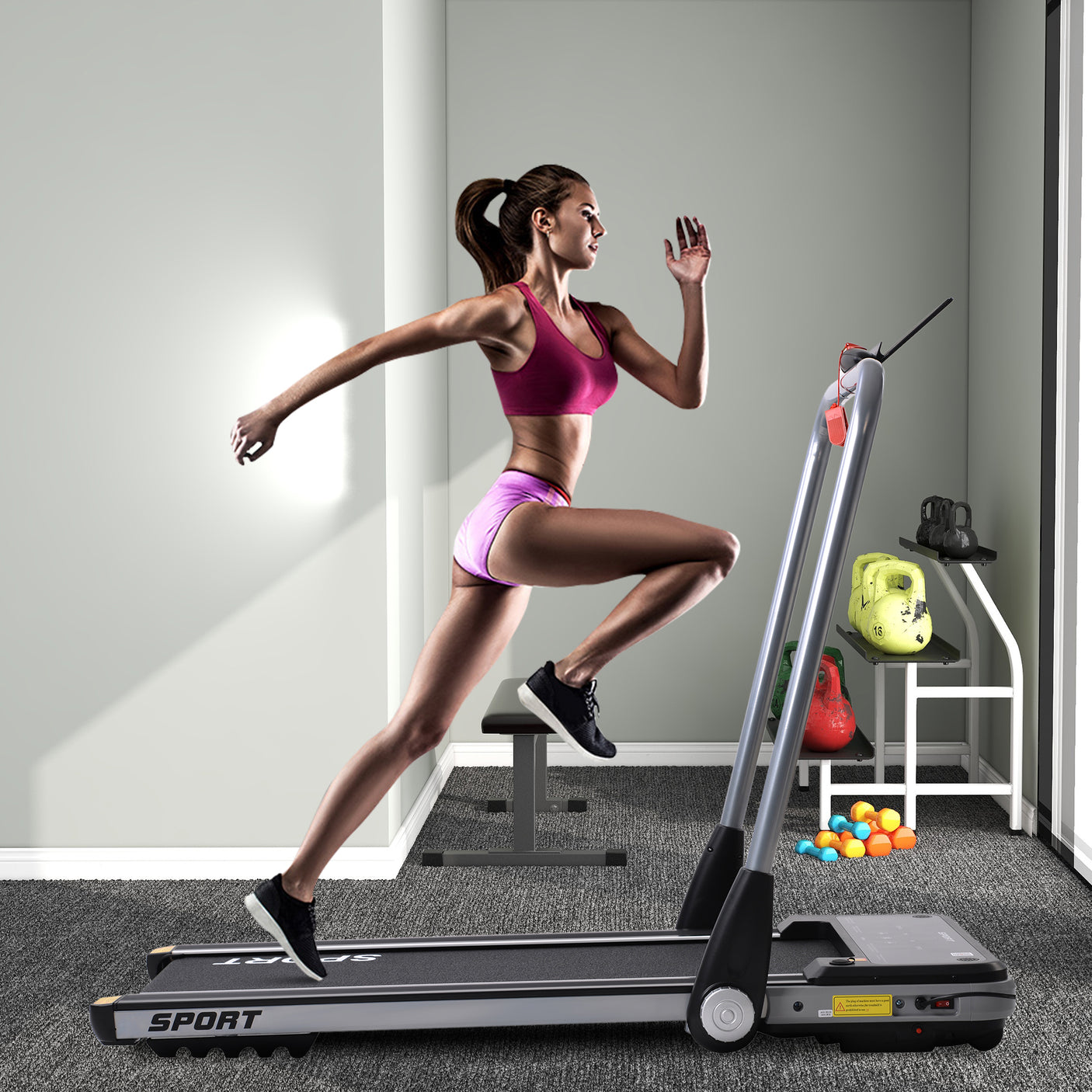 2.5HP Horizontally Foldable Electric Treadmill Motorized Running Machine ,Silver