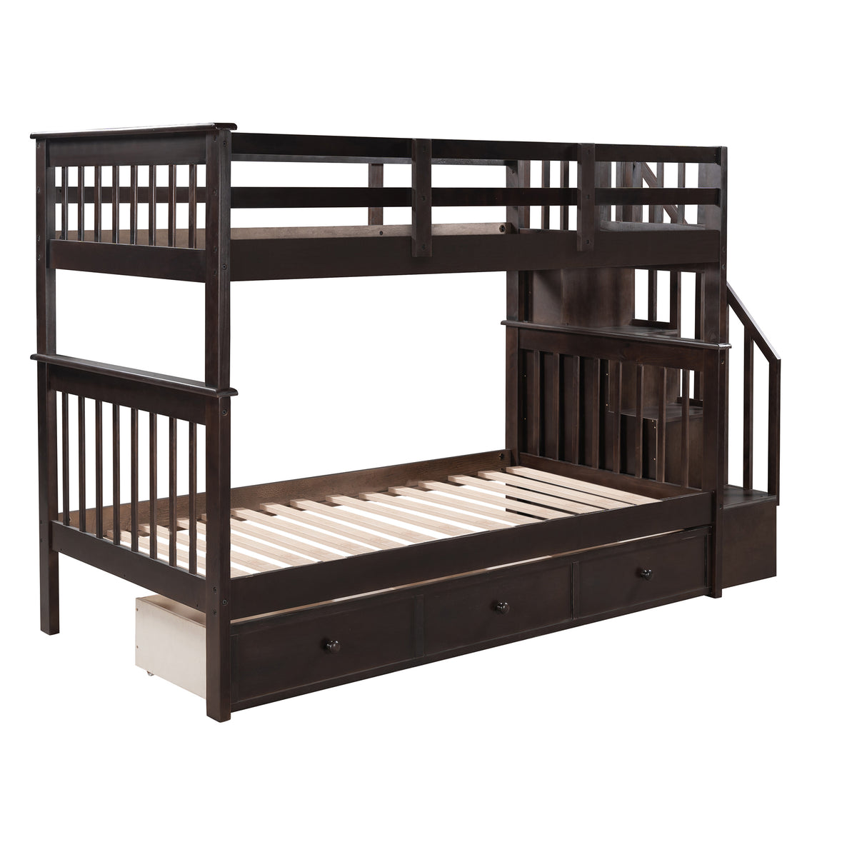 Stairway Twin-Over-Twin Bunk Bed with Three Drawers for Bedroom, Dorm - Espresso(Old sku: LP000309AAP) - Home Elegance USA