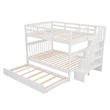 Stairway Full-Over-Full Bunk Bed with Twin size Trundle, Storage and Guard Rail for Bedroom, Dorm - White(OLD SKU :LP001210AAK) - Home Elegance USA