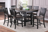 Transitional Dining Room 7pc Set Dark Coffee Rubberwood Counter Height Dining Table w 2x Shelfs and 6x High Chairs Fabric Upholstered seats Unique Back Counter Height Chairs - Home Elegance USA