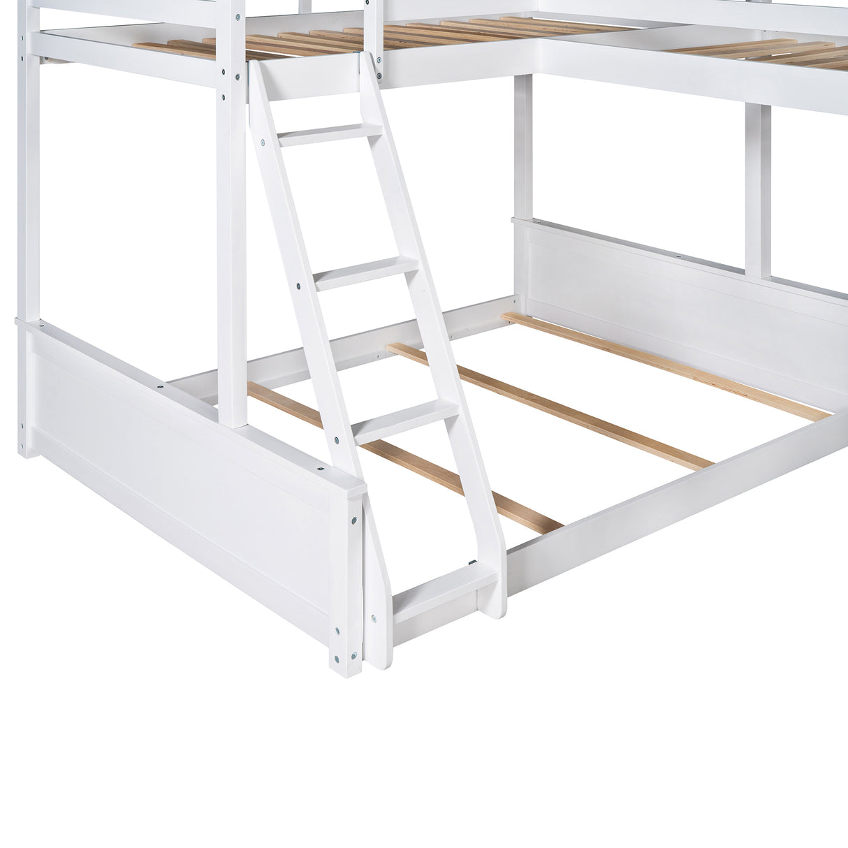 Twin over Full Bunk Bed with Twin Size Loft Bed with Desk and Slide,Full-Length Guardrail, White - Home Elegance USA