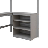 Twin size Loft Bed with Shelves and Desk, Wooden Loft Bed with Desk - Gray(OLD SKU:LT000537AAE) - Home Elegance USA