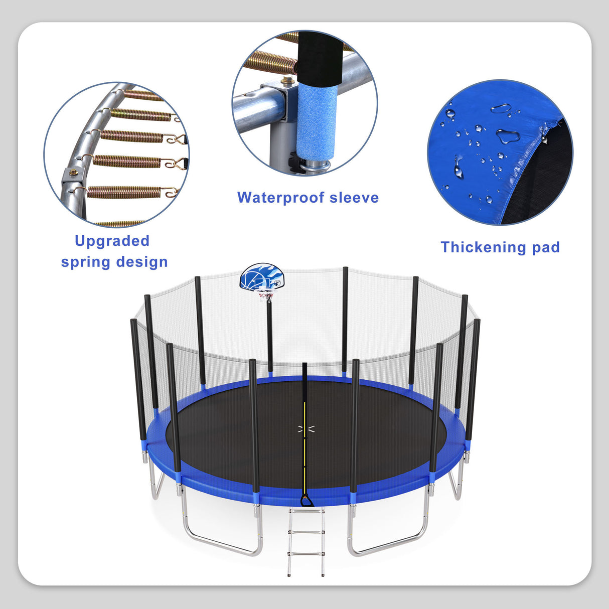 16FT Trampoline for Kids with Safety Enclosure Net, Basketball Hoop and Ladder, Easy Assembly Round Outdoor Recreational Trampoline