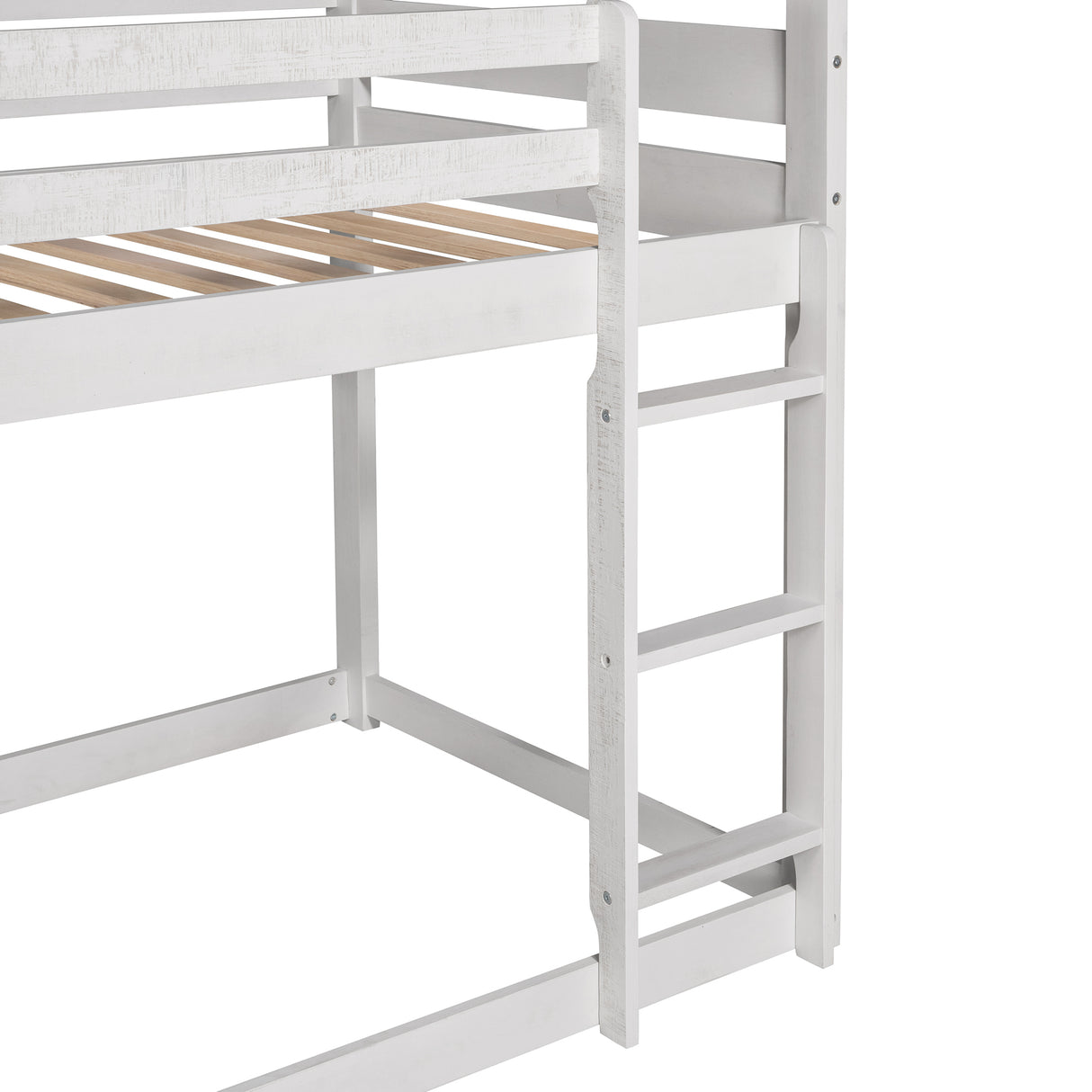 Twin Over Twin Bunk Bed Wood Loft Bed with Roof, Window, Guardrail, Ladder (Antique White)(old sku: LP000062AAM) - Home Elegance USA