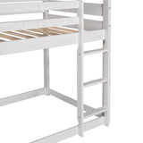 Twin Over Twin Bunk Bed Wood Loft Bed with Roof, Window, Guardrail, Ladder (Antique White)(old sku: LP000062AAM) - Home Elegance USA