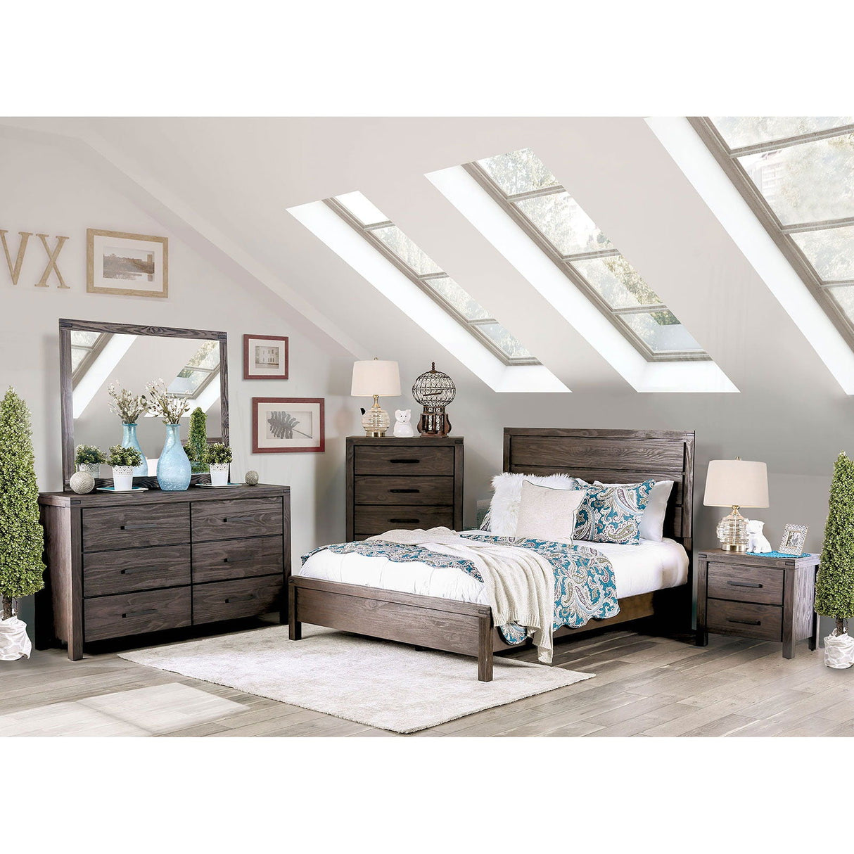 Rexburg - 5 Piece Queen Bedroom Set With 2Ns - Wire-Brushed Rustic Brown - Home Elegance USA