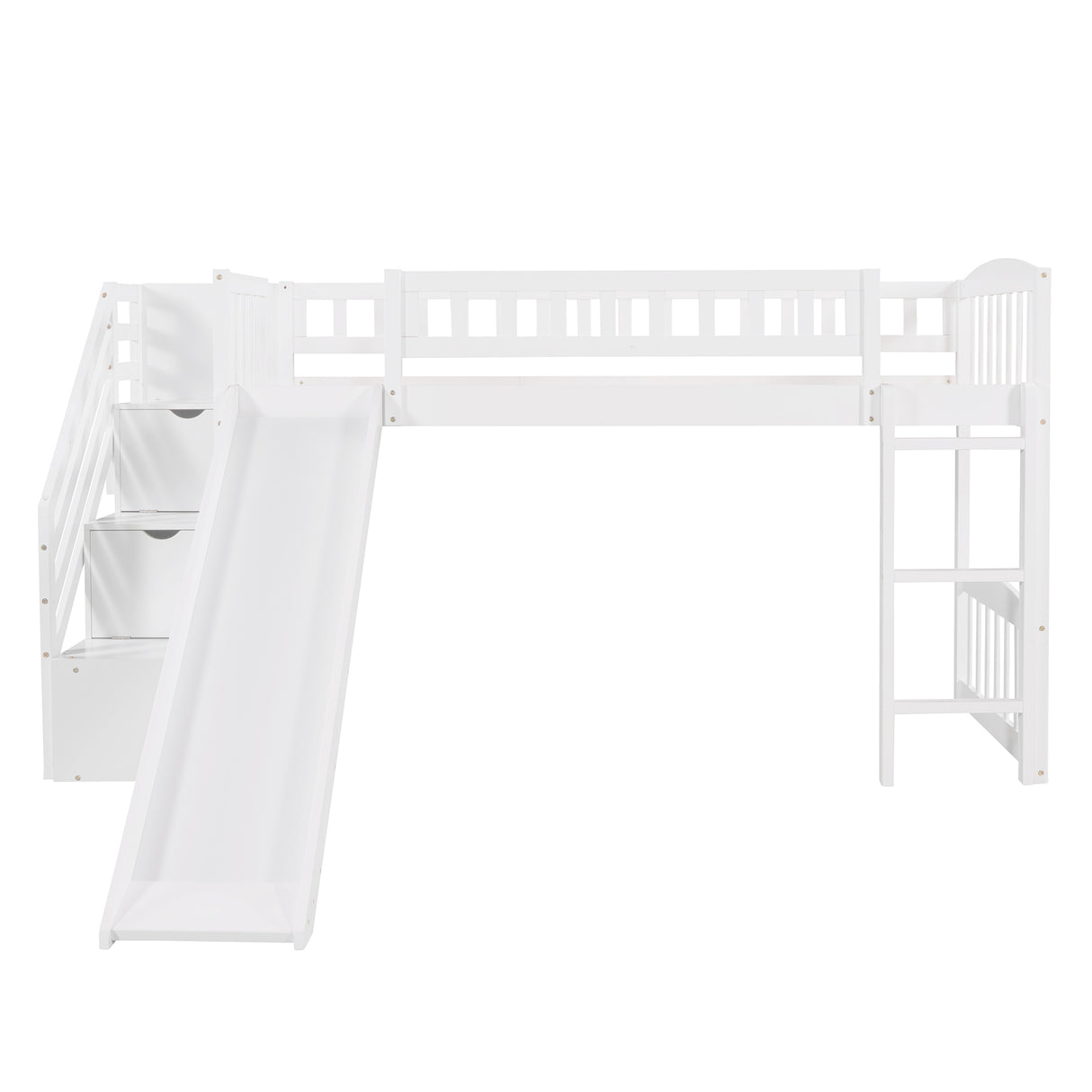 Stairway Twin Size Loft Bed with Two Drawers and Slide, White（OLD SKU:LP000515AAK） - Home Elegance USA