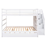 Full-over-Full Bunk Bed with Twin Size Trundle and 3 Storage Stairs,White - Home Elegance USA