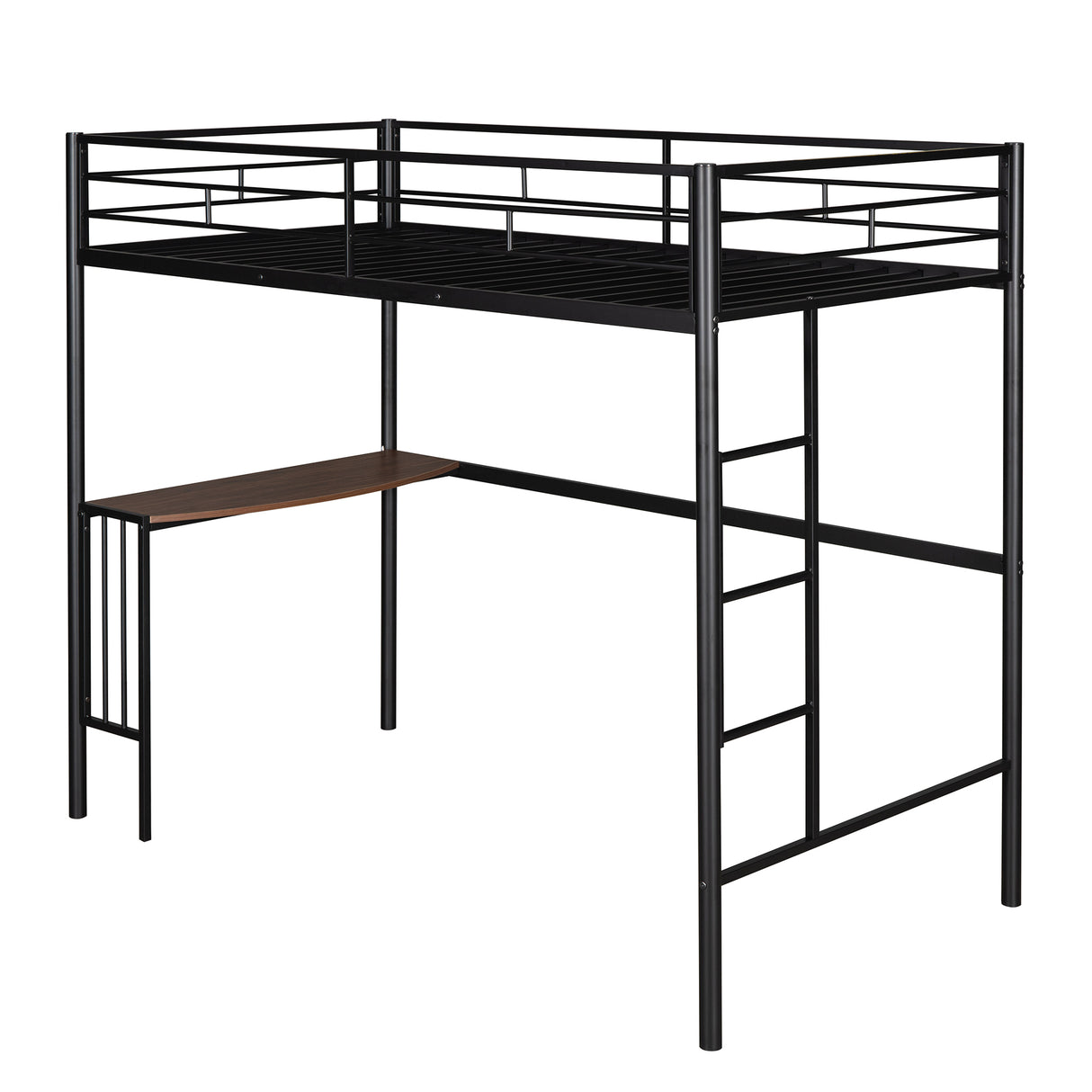 Twin Over Full Metal Bunk Bed with Desk, Ladder and Quality Slats for Bedroom, Metallic Black（OLD SKU :LP000092AAB） - Home Elegance USA