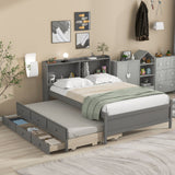 Full Bed with Bookcase,Twin Trundle,Drawers,Gray Home Elegance USA