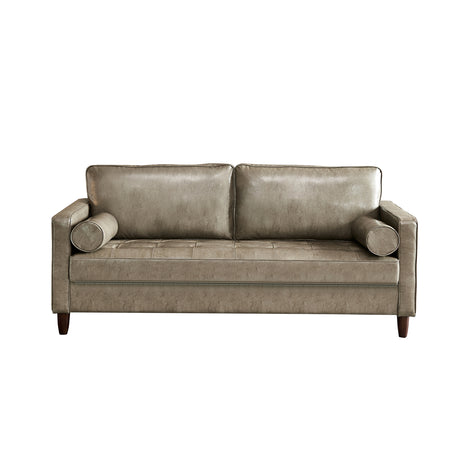 Modern Mid-Century Vegan Leather Sofa （Khaki） - Home Elegance USA