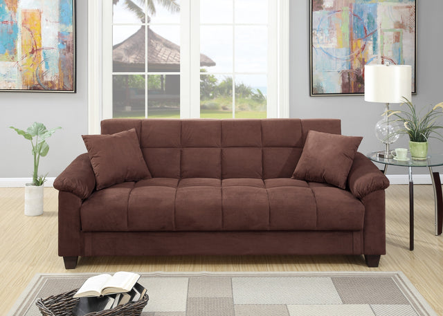 Contemporary Living Room Adjustable Sofa Chocolate Color Microfiber Plush Storage Couch 1pc Futon Sofa w Pillows Home Elegance USA