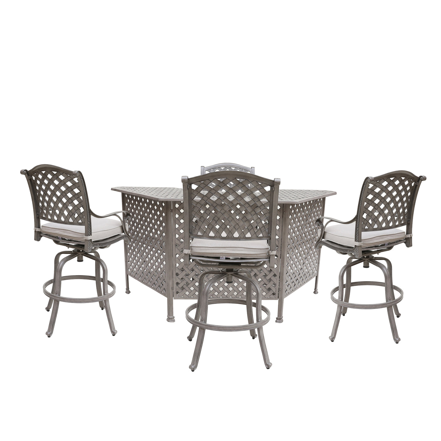 5 Piece Cast Aluminum Bar Set With Cushion